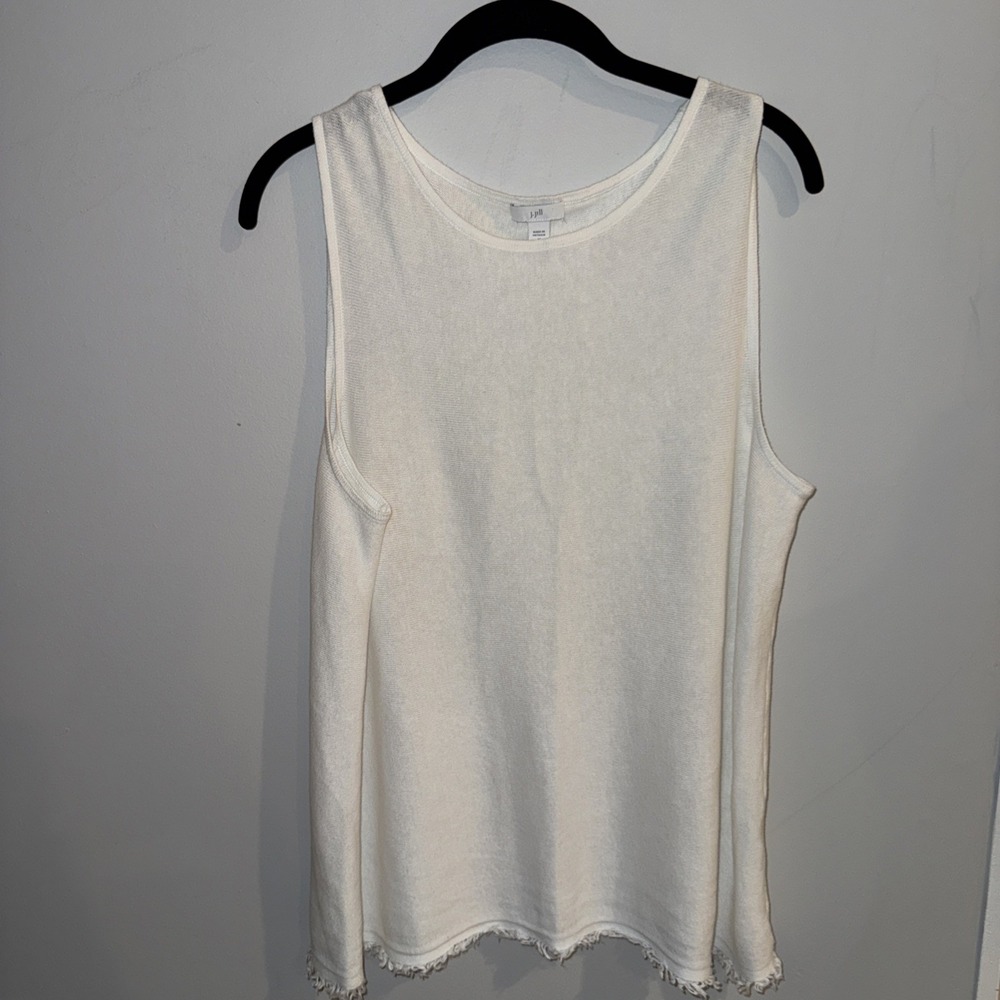 J.Jill White Linen Blend Tank Top Womens Size Medium Raw Hem Sleeveless Casual - Picture 7 of 12